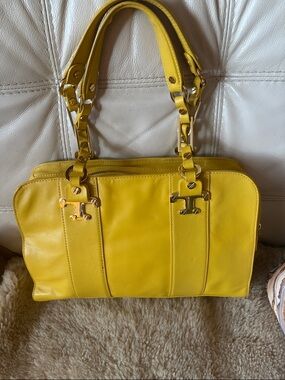 Tory Burch Yellow Leather Shoulder Bag with Gold Hardware
